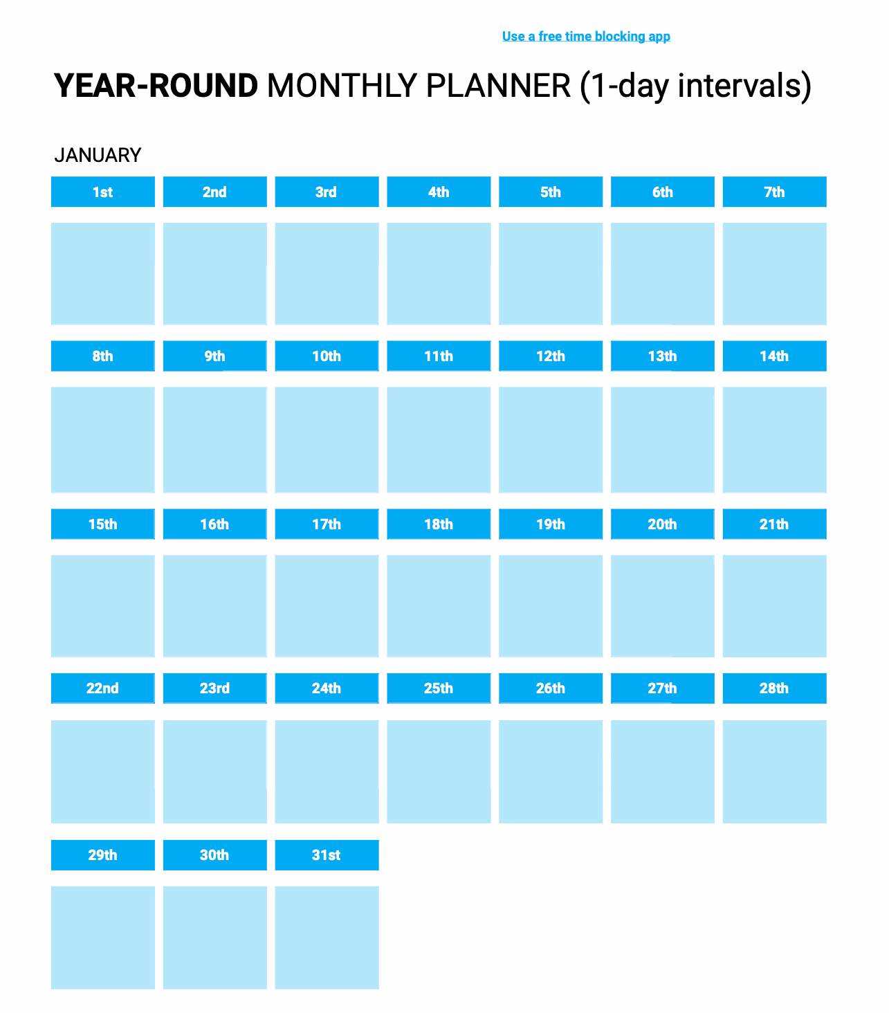 1 day calendar template