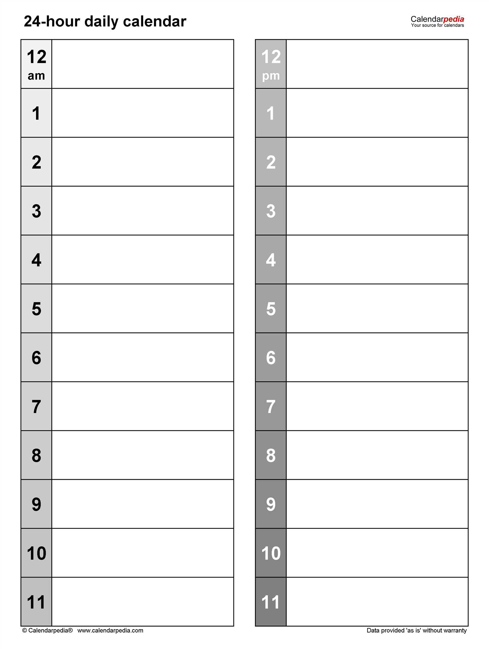 1 day calendar template