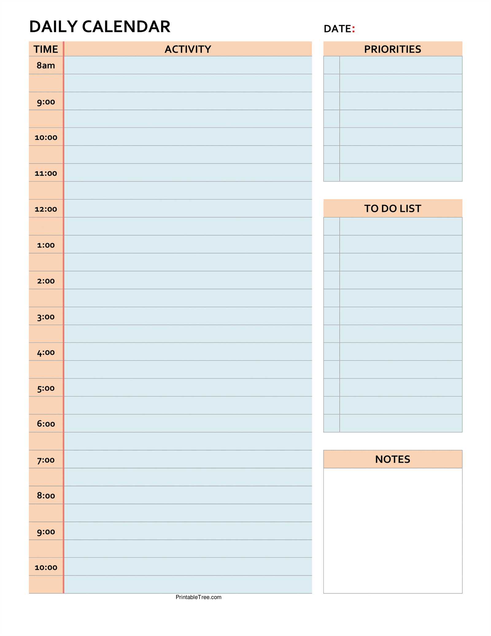 1 day calendar template