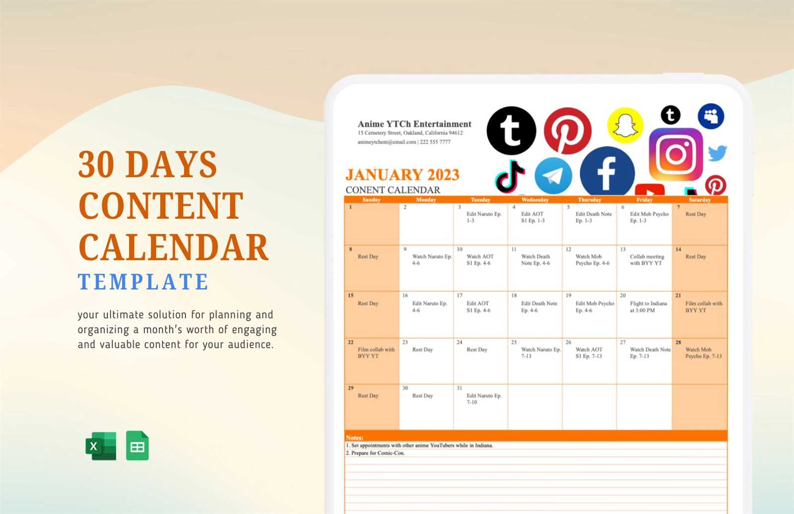 1 day calendar template