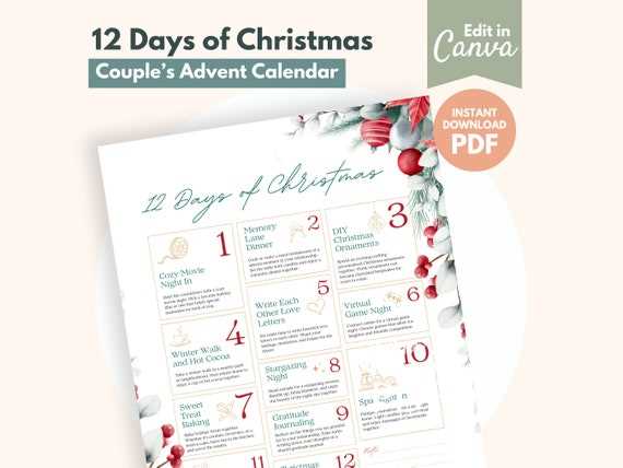 12 days of christmas calendar template