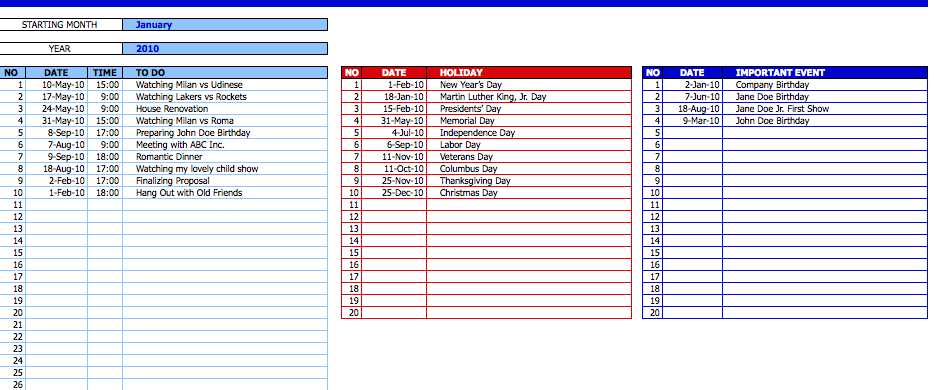 12 month event calendar template