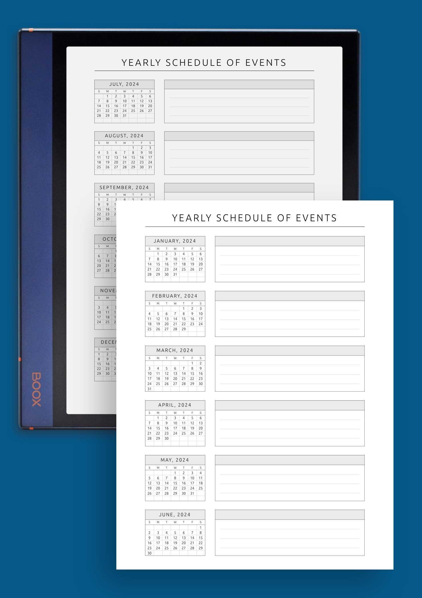 12 month event calendar template