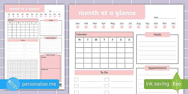 12 month at a glance calendar template