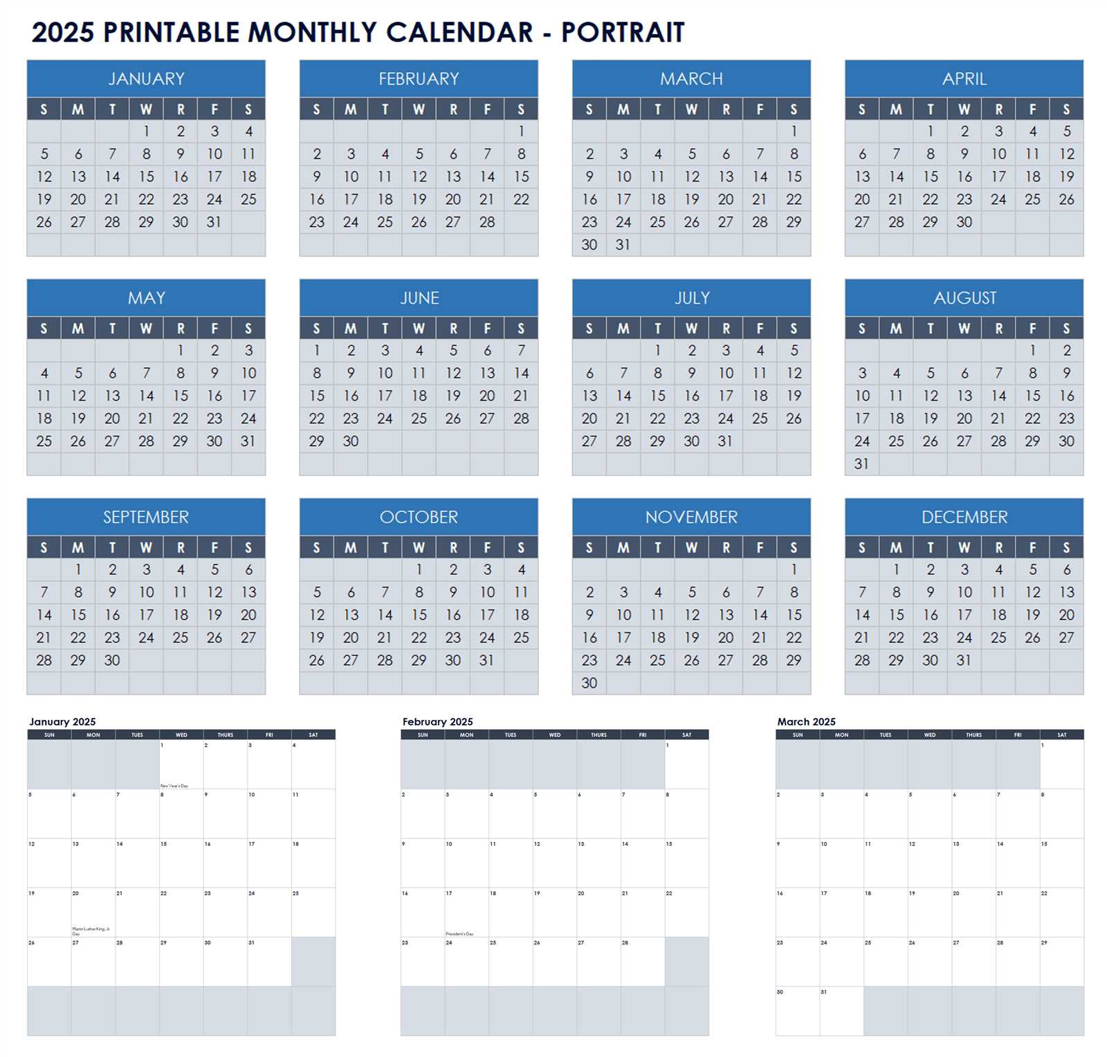 12 month calendar template 2025