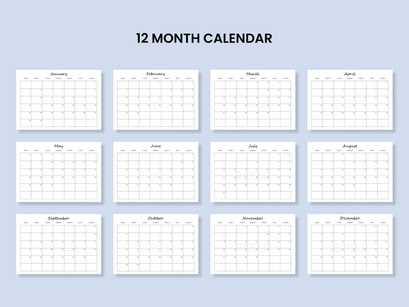 12 month yearly calendar template