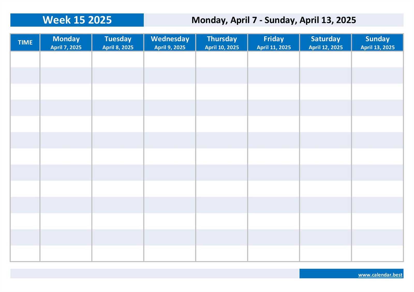 15 day calendar template