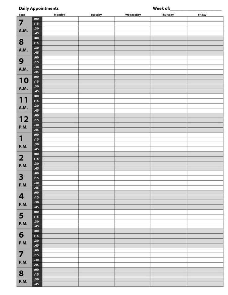 15 minute appointment calendar template