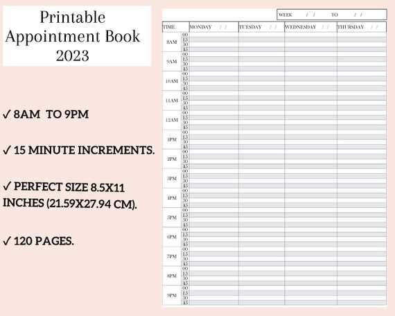 15 minute appointment calendar template