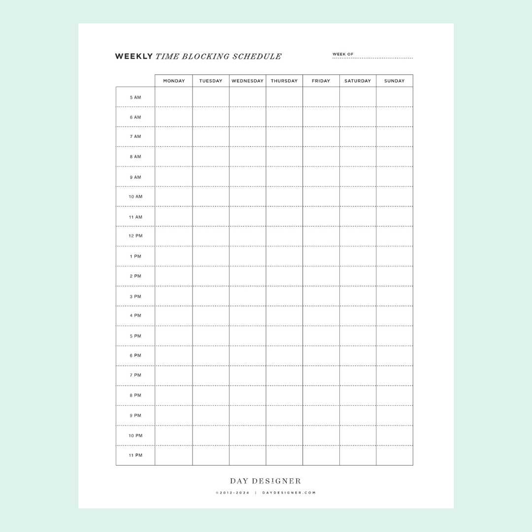 15 minute calendar template