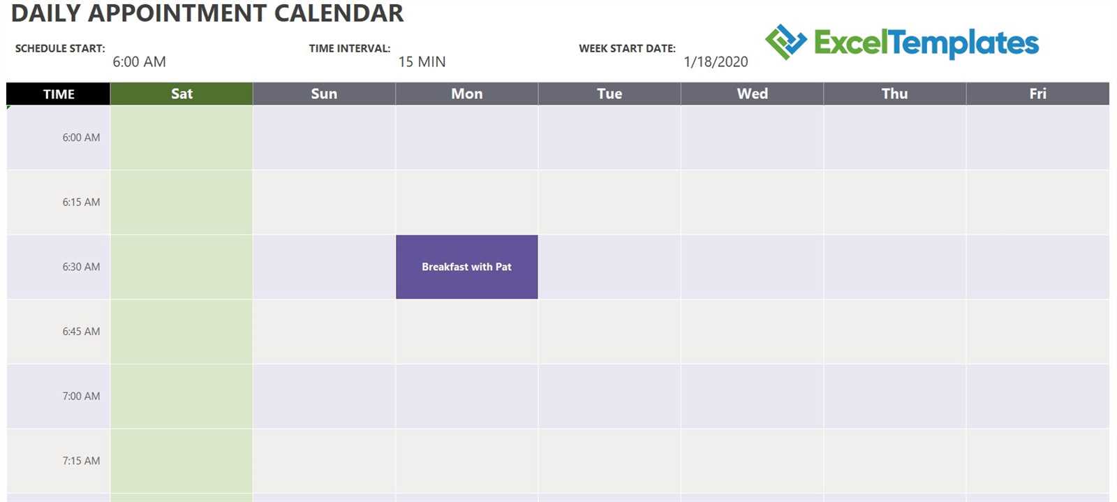 15 minute calendar template