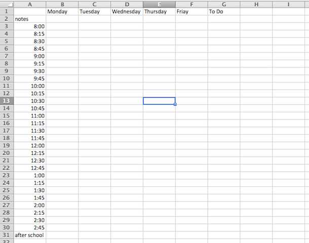 15 minute increment calendar template