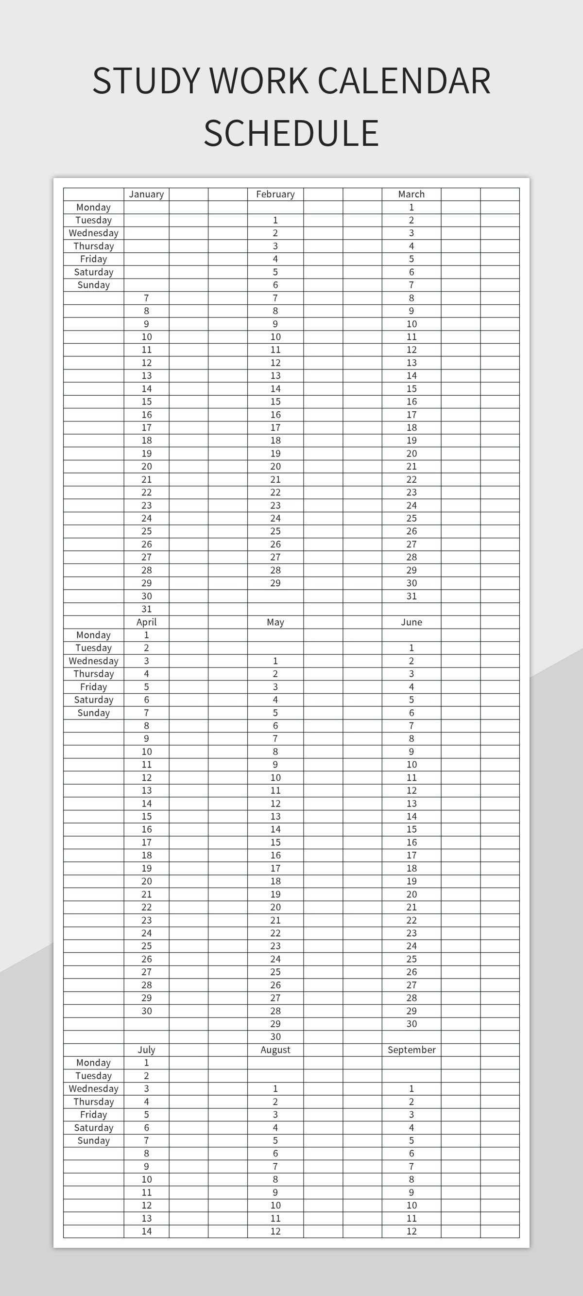 15 minute increment calendar template