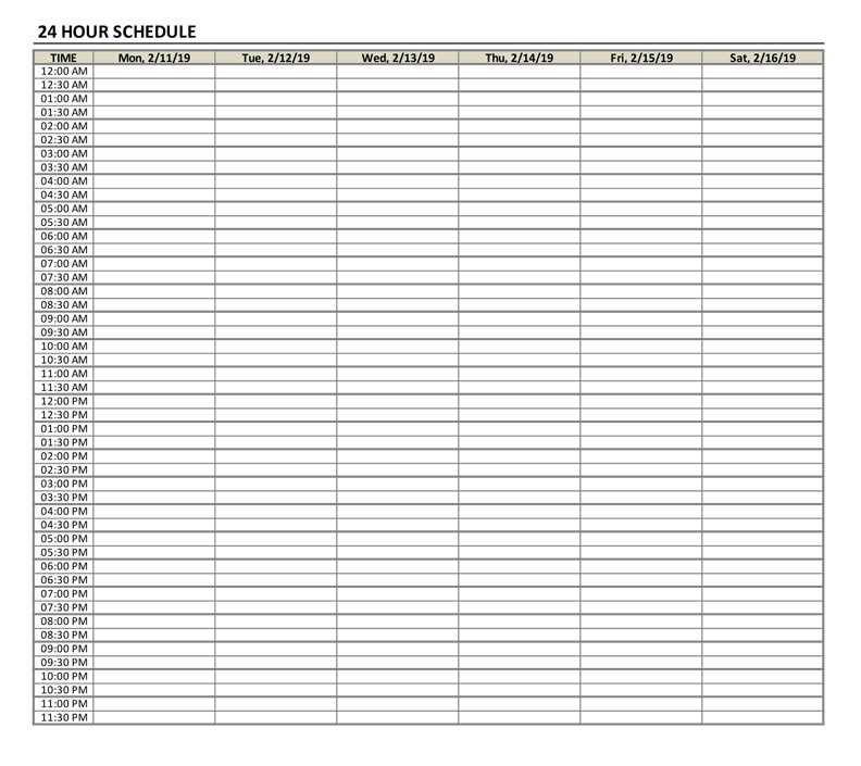 15 minute increment calendar template