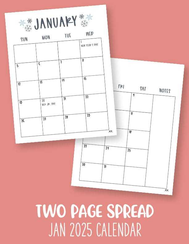 2 page calendar template 2025