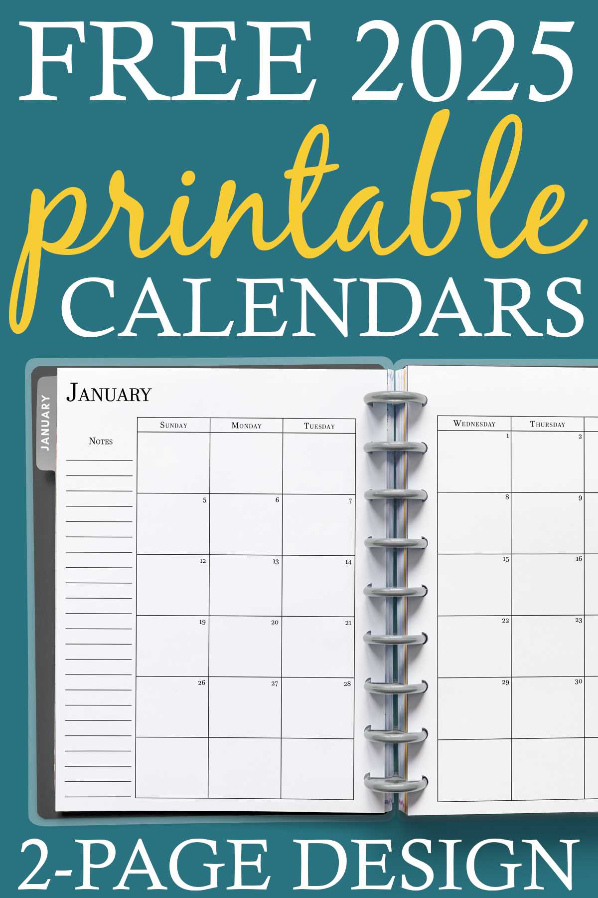 2 page calendar template 2025