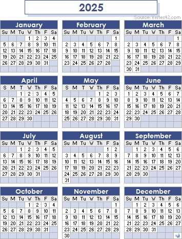 2025 12 month calendar template