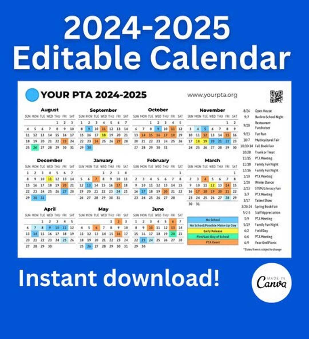 2025 and 2025 academic calendar template