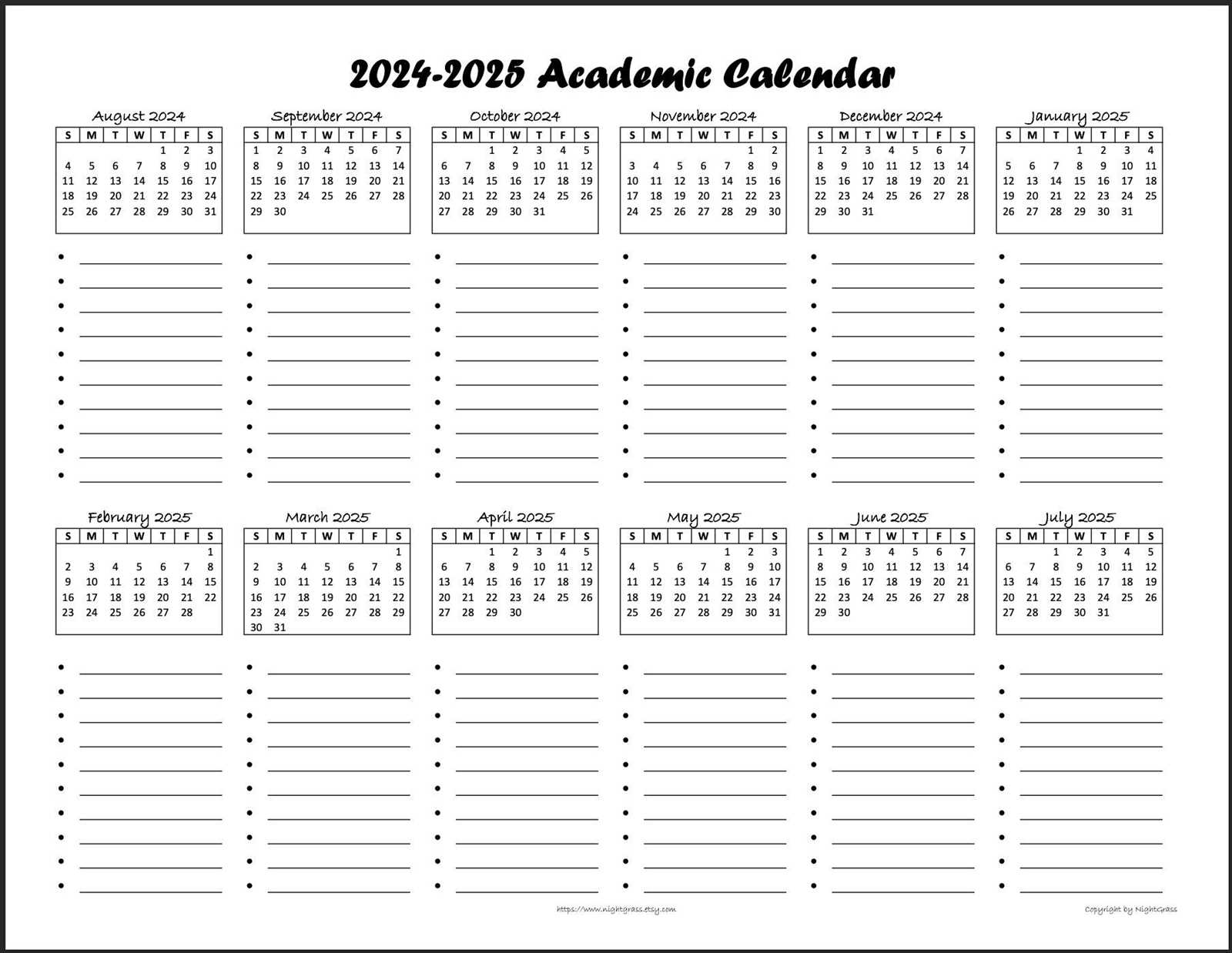 2025 and 2025 academic calendar template