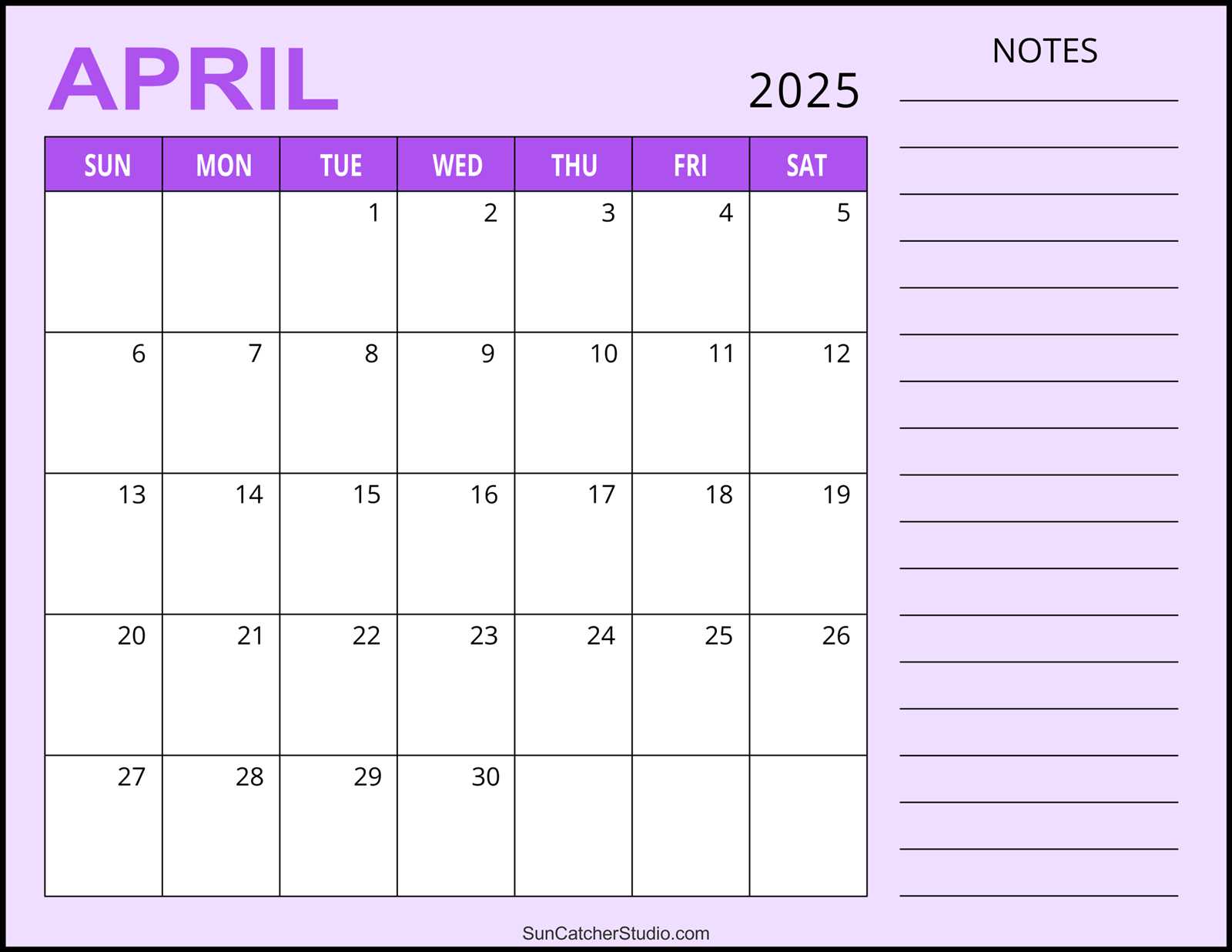 2025 april calendar template