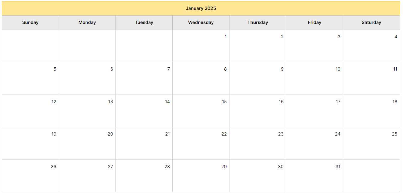 2025 blank calendar template free download