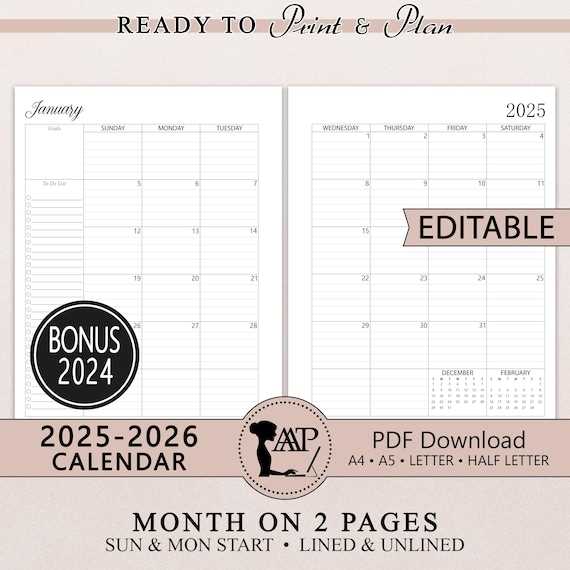 2025 calendar printable template