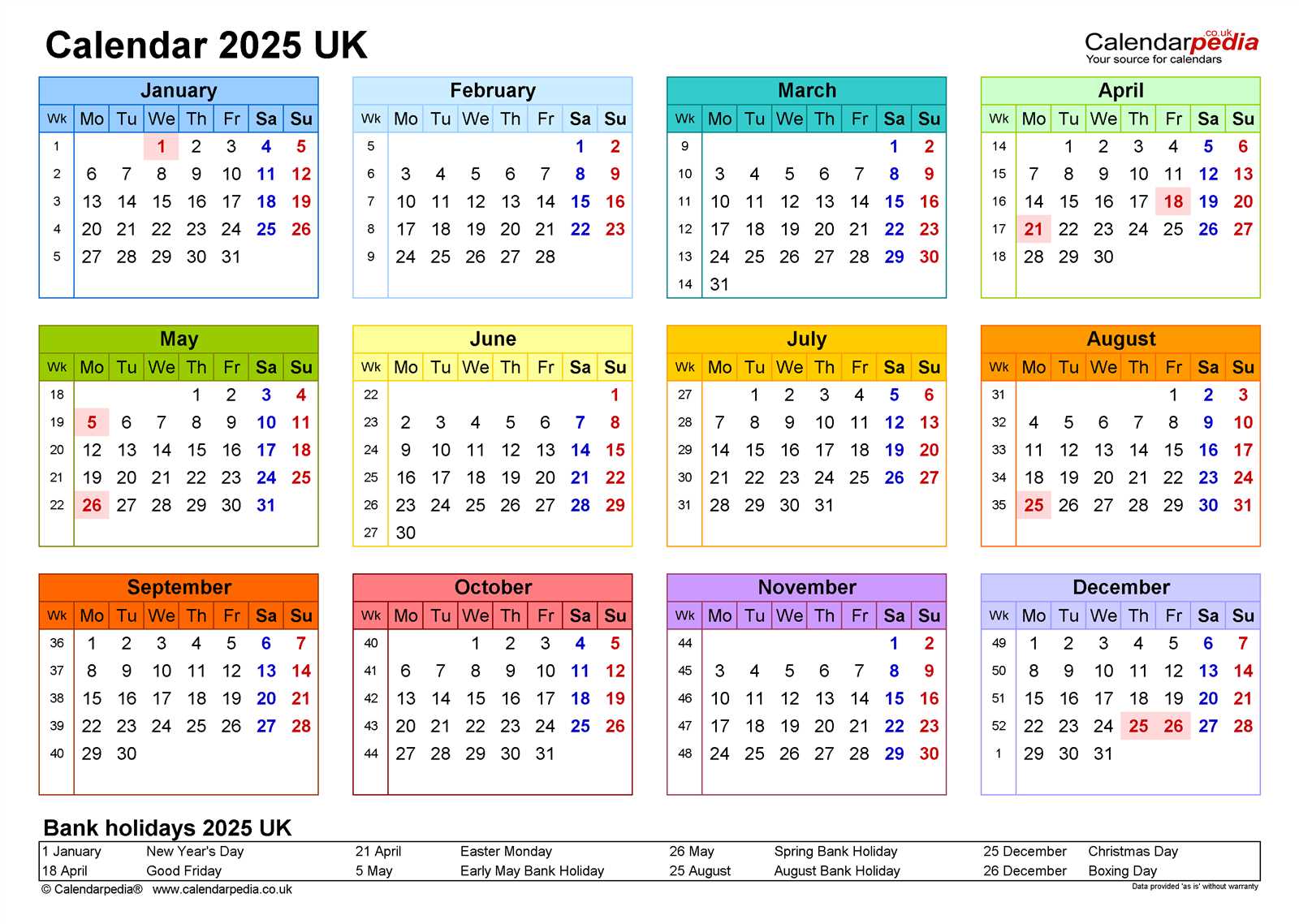 2025 calendar template free