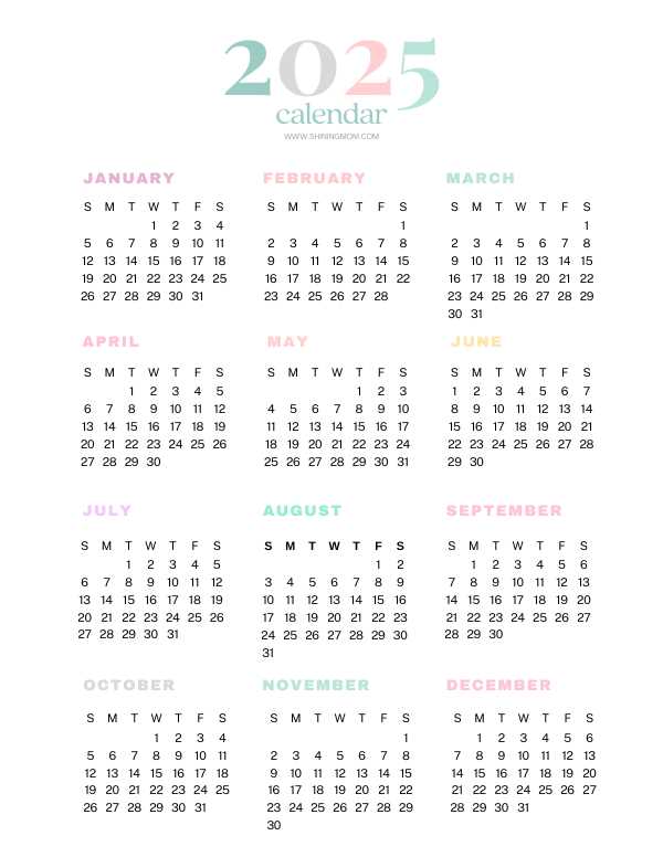 2025 calendar template yearly