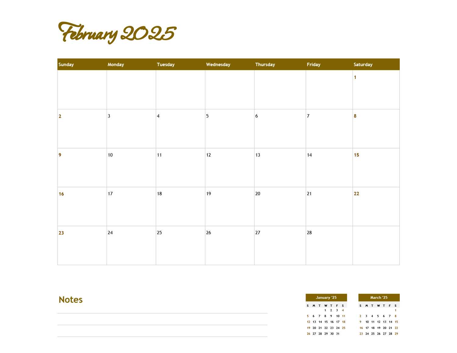 2025 calendar template