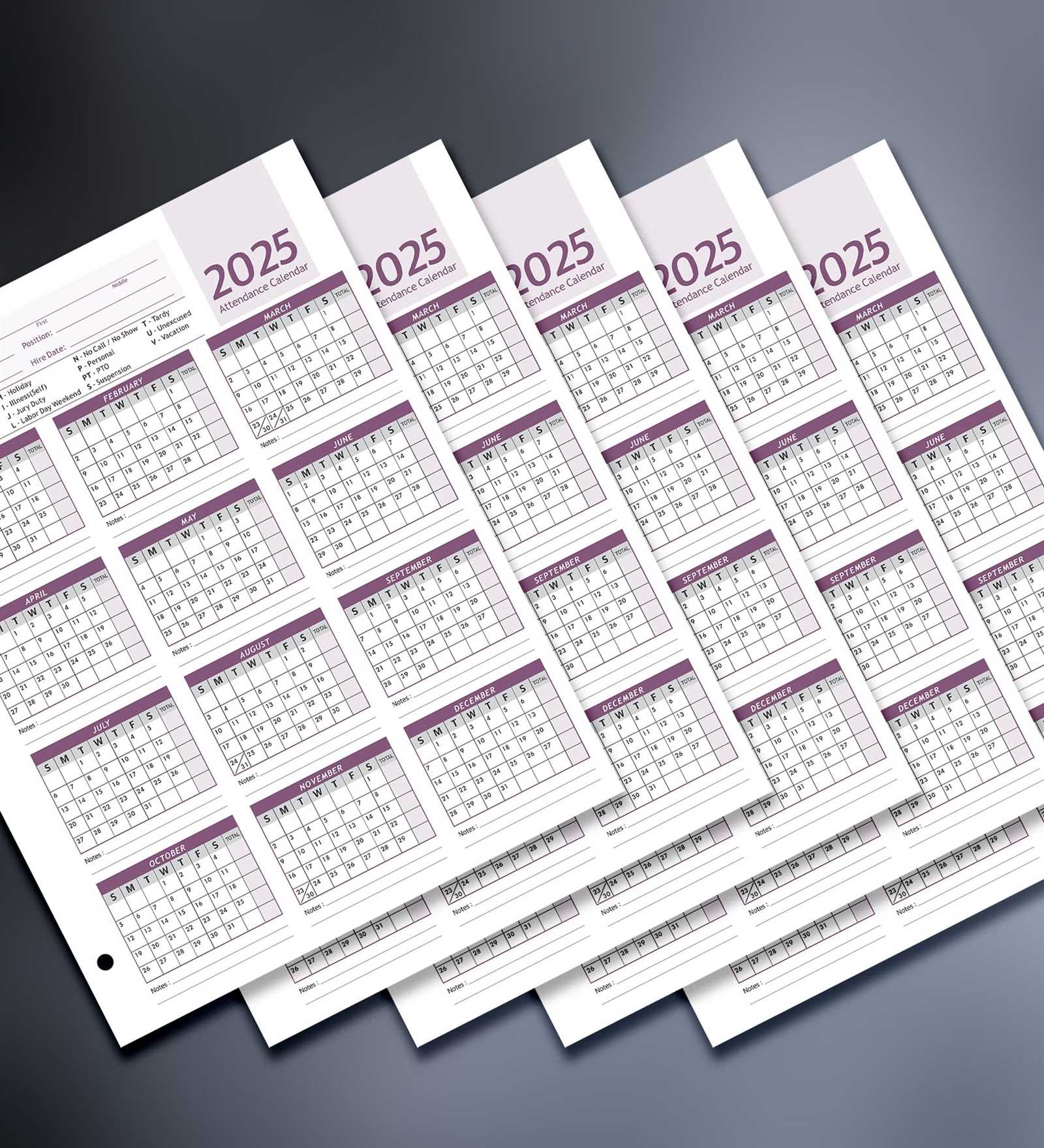 2025 employee attendance calendar template