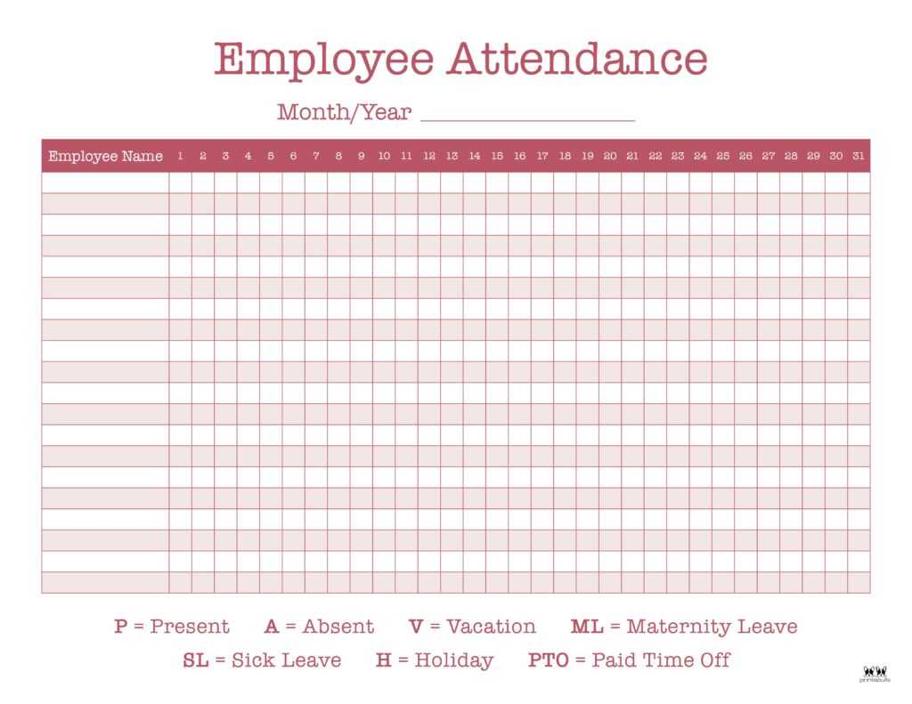 2025 employee attendance calendar template