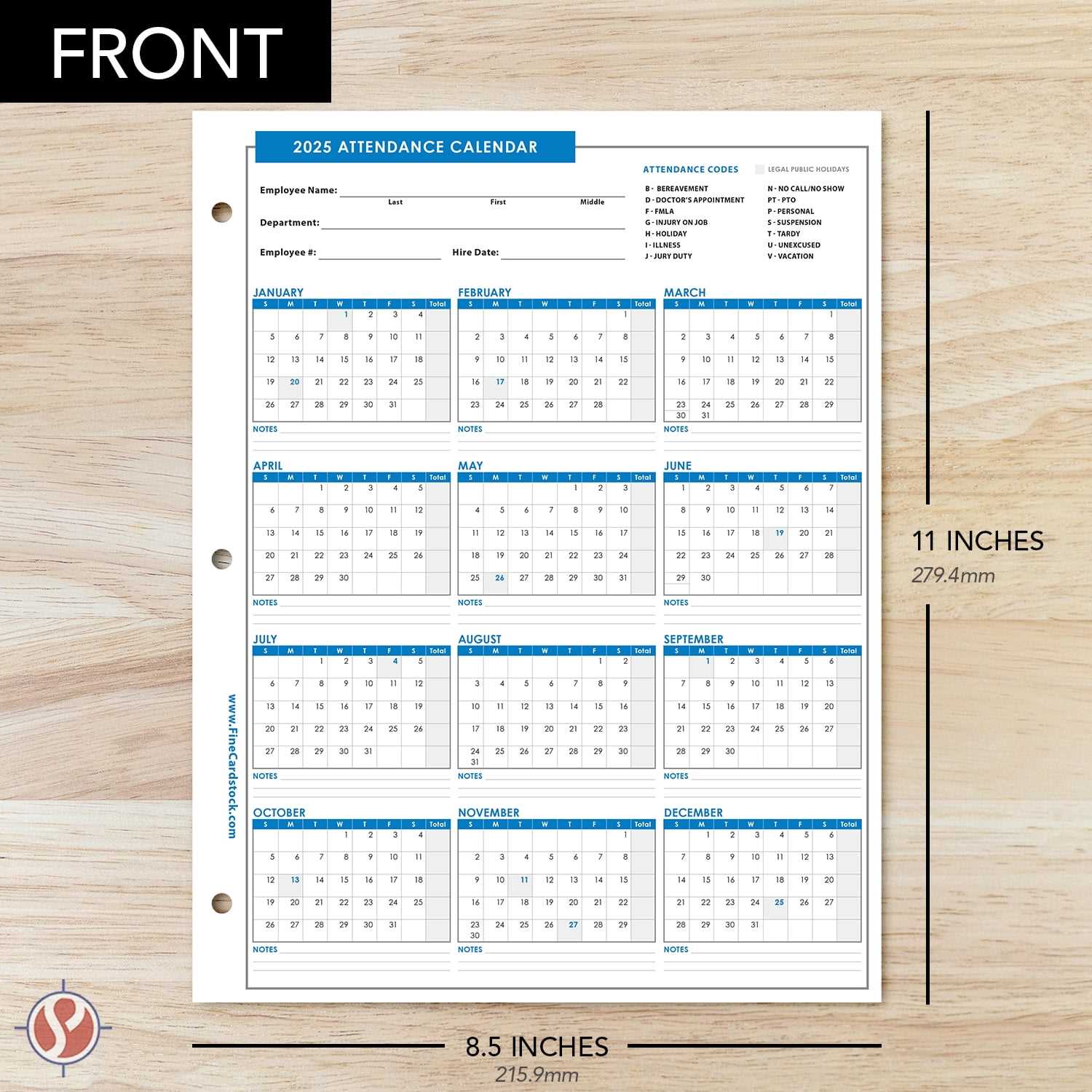 2025 employee attendance calendar template