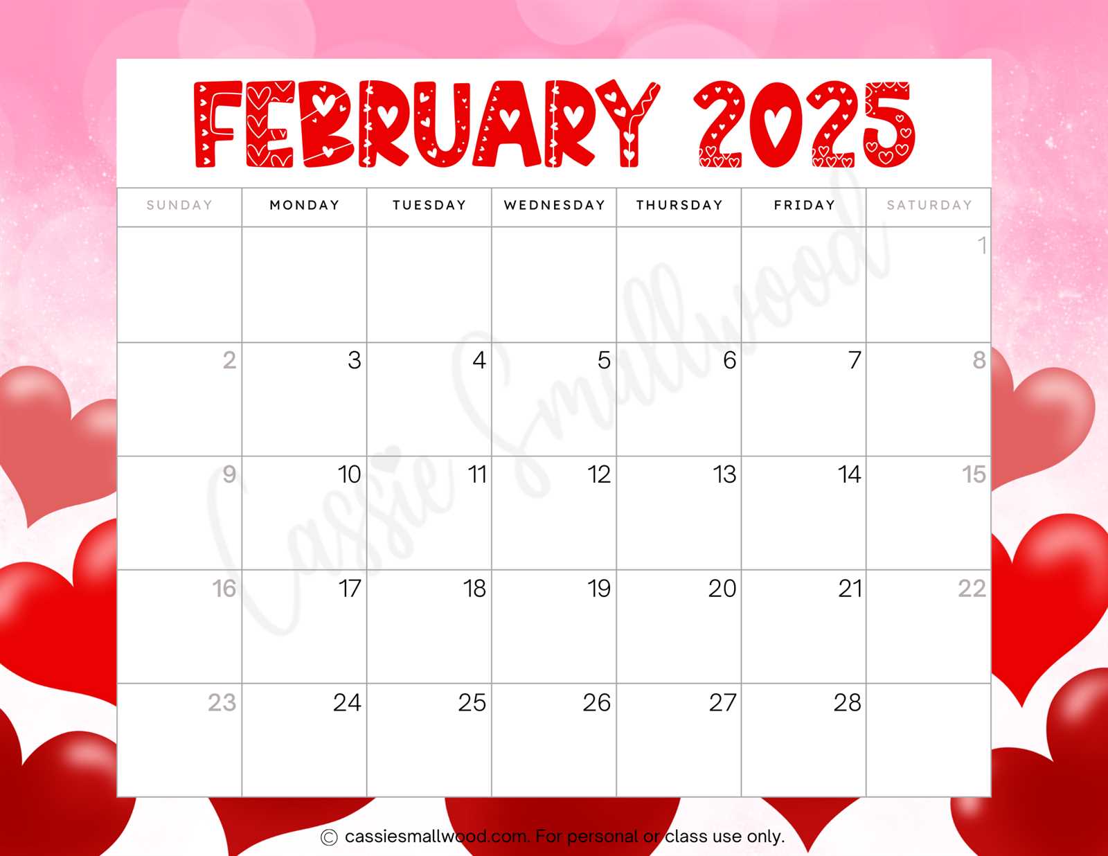 2025 february calendar template