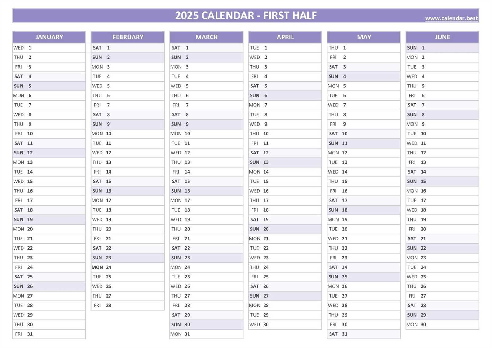 2025 full year calendar template