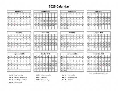 2025 full year calendar template