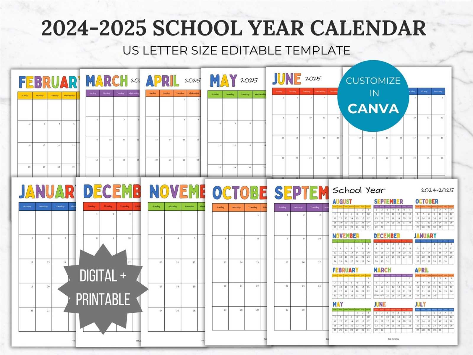 2025 full year calendar template