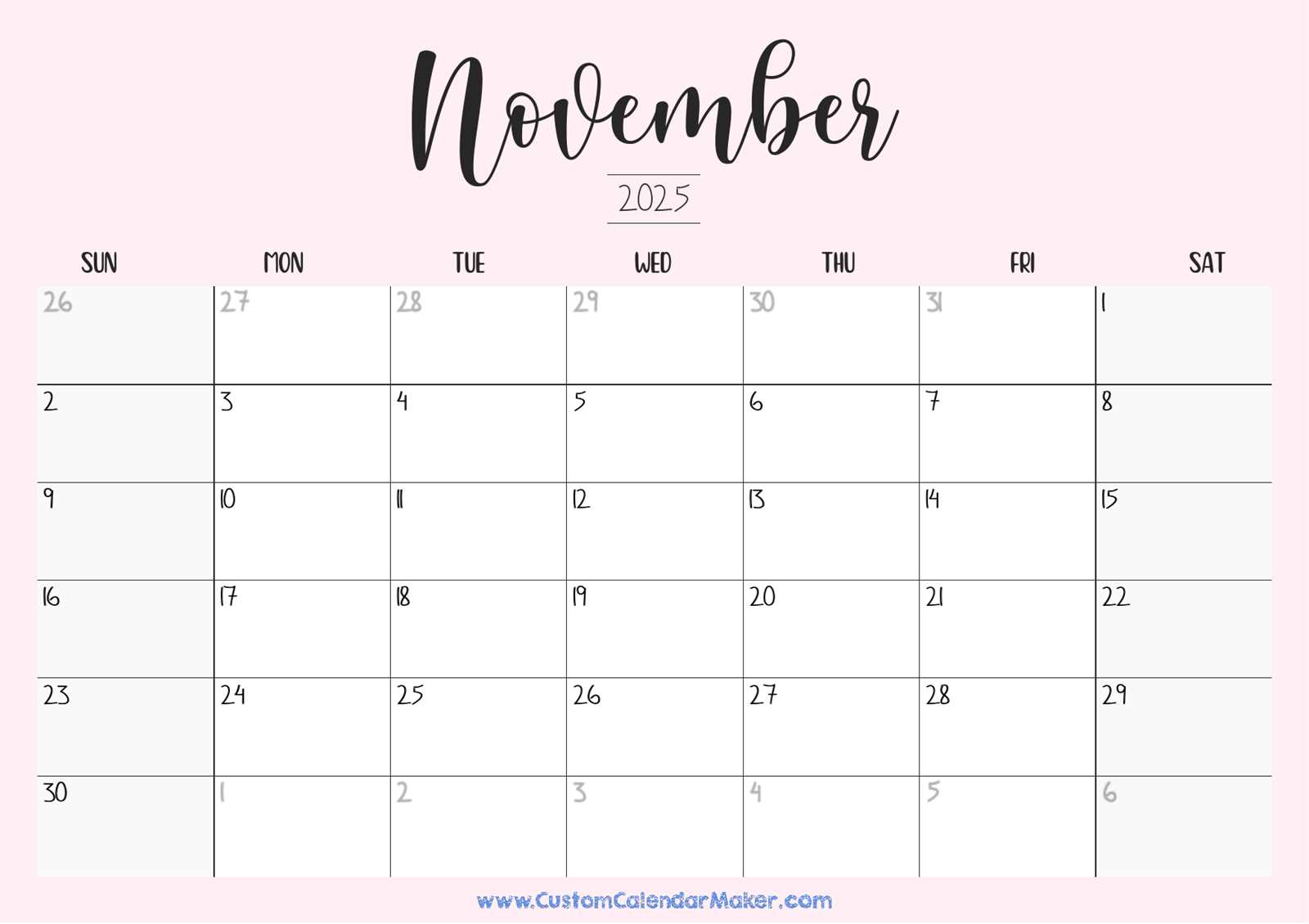 2025 november calendar template