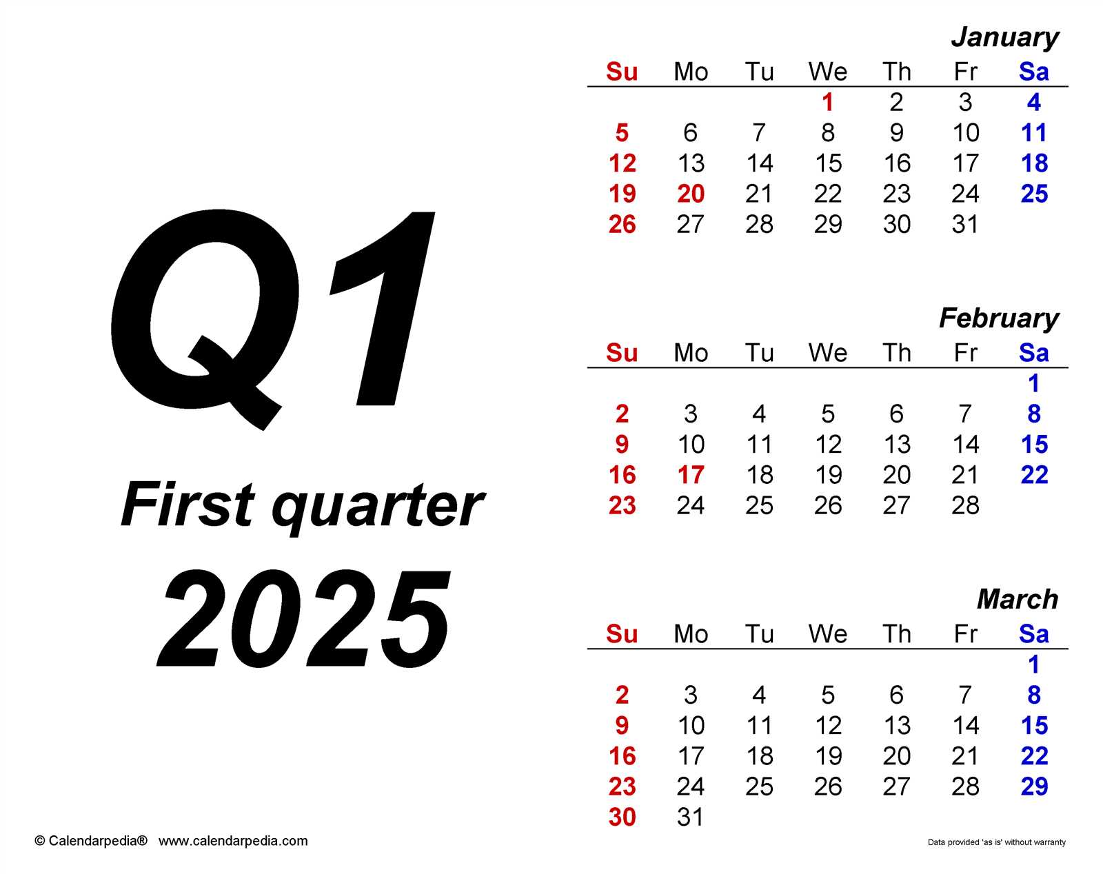 2025 quarterly calendar template