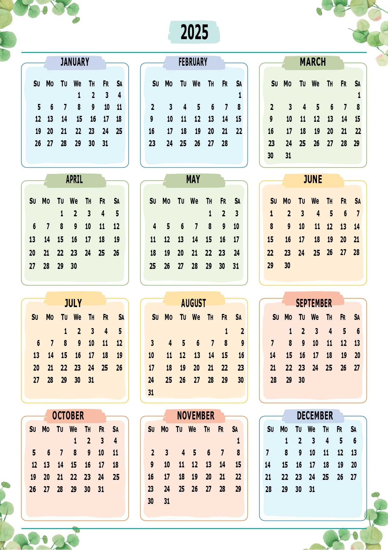 2025 annual calendar template