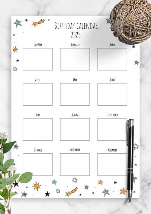 2025 birthday calendar template