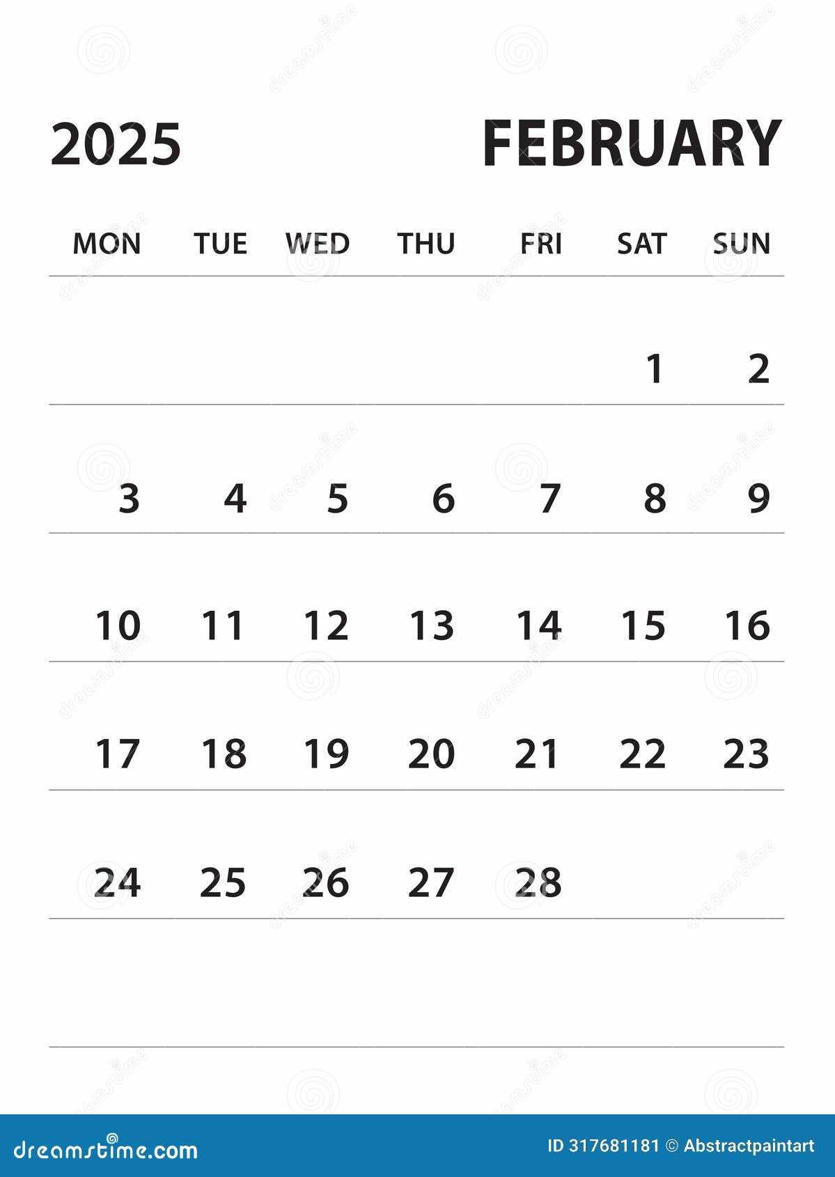 2025 february calendar template