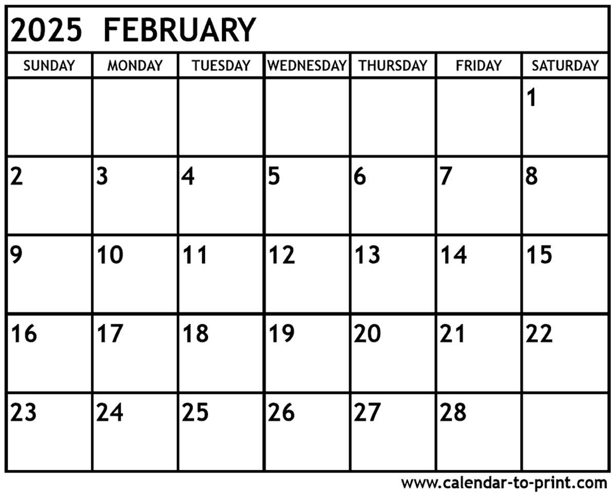 2025 february calendar template