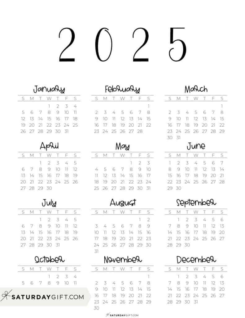 2025 full year calendar template