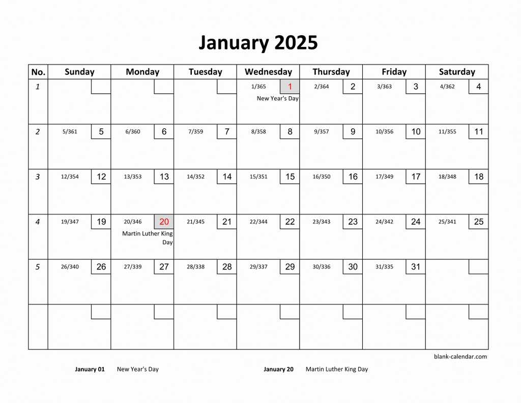 2025 january calendar template