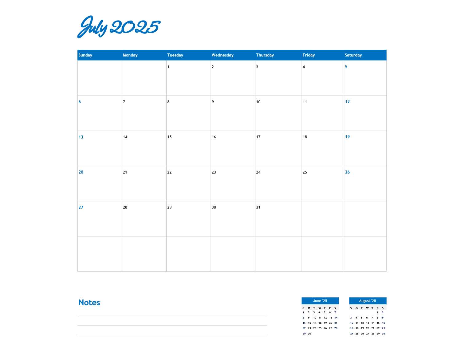 2025 july calendar template