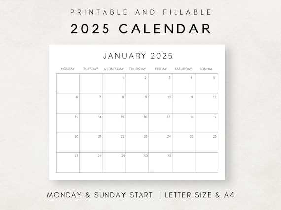 2025 month by month calendar template