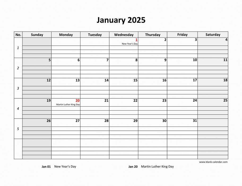 2025 monthly calendar template with holidays