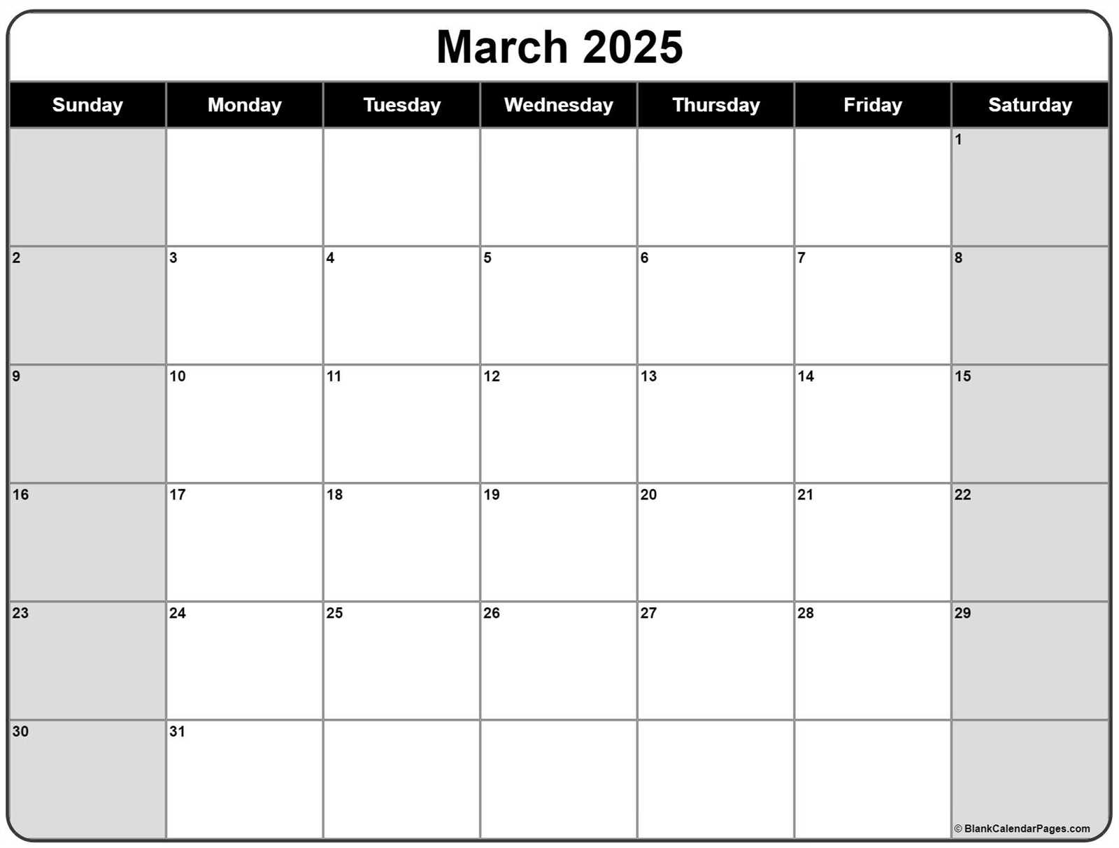 2025 monthly calendar template