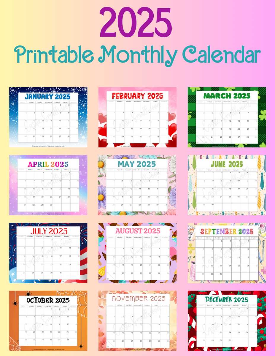 2025 monthly calendar template