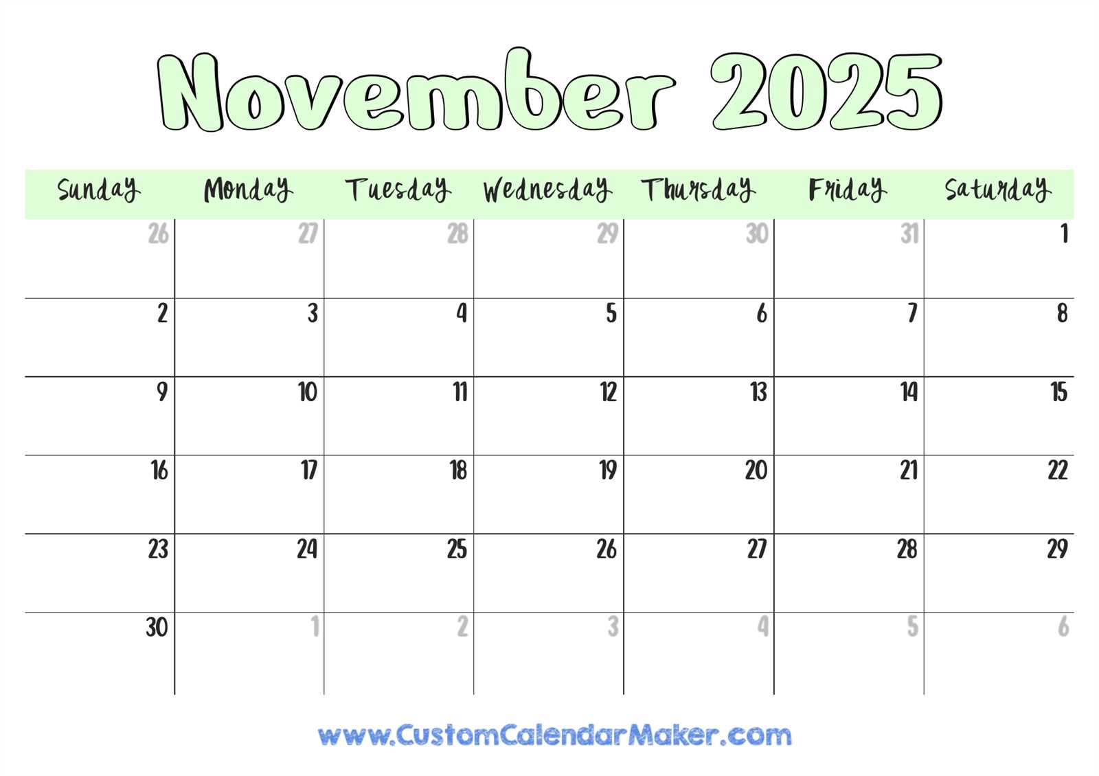 2025 november calendar template